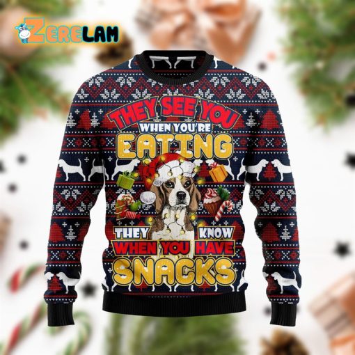Beagle They Know When You Have Snacks Funny Family Ugly Sweater