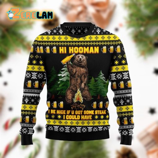 Bear Hi Hooman Christmas Funny Yellow Ugly Sweater