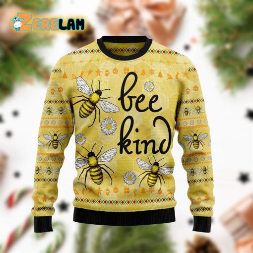 Bee Kind Yellow Funny Family Ugly Sweater Christmas