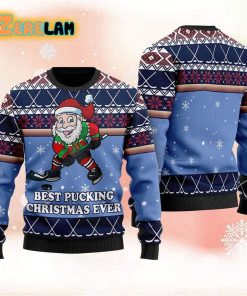 Best Pucking Chirtsmas Ever Blue Hockey Ugly Sweater