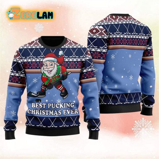 Best Pucking Chirtsmas Ever Blue Hockey Ugly Sweater