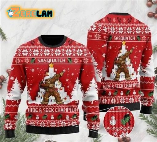 Bigfoot And Toilet Paper Sasquatch Hide And Seek Champion Dabbing Ugly Sweater Christmas