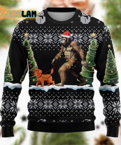 Bigfoot Christmas Dog Black Pattern Ugly Sweater
