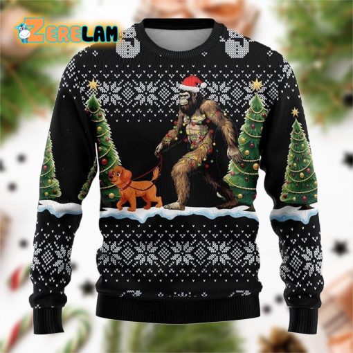 Bigfoot Christmas Dog Black Pattern Ugly Sweater