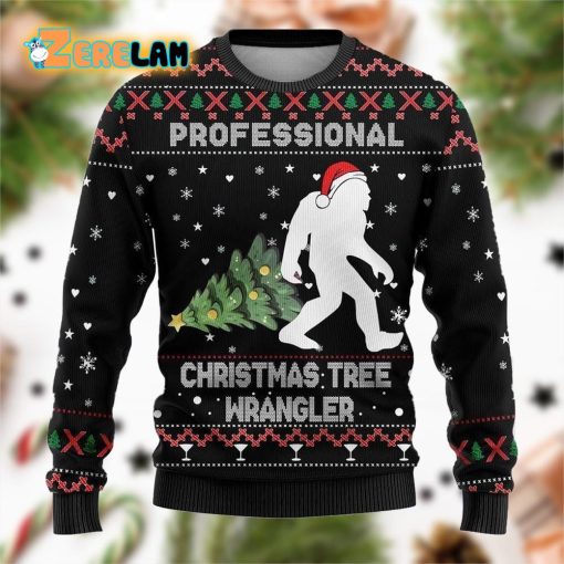 Bigfoot Christmas Tree Wrangler Ugly Sweater