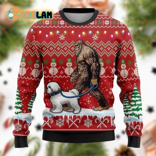 Bigfoot Goes To Spend Christmas With Bichon Ugly Sweater