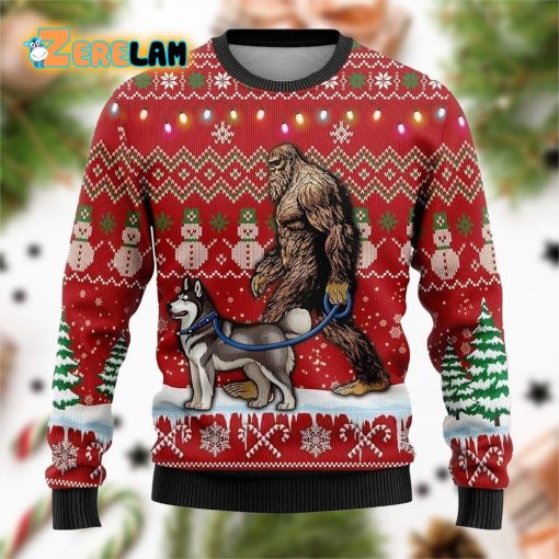 Bigfoot Goes To Spend Christmas With Doberman Ugly Sweater