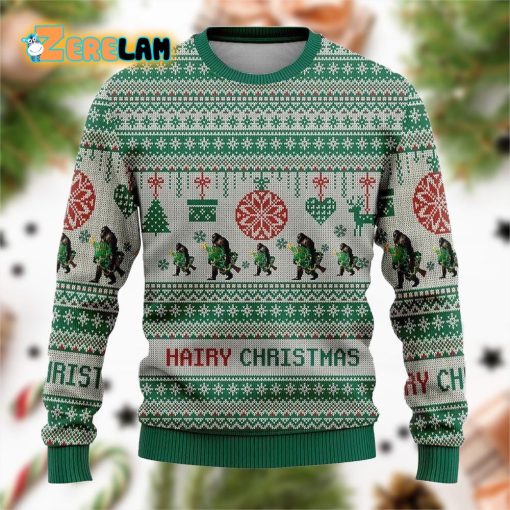 Bigfoot Hairy Christmas Green Pattern Ugly Sweater