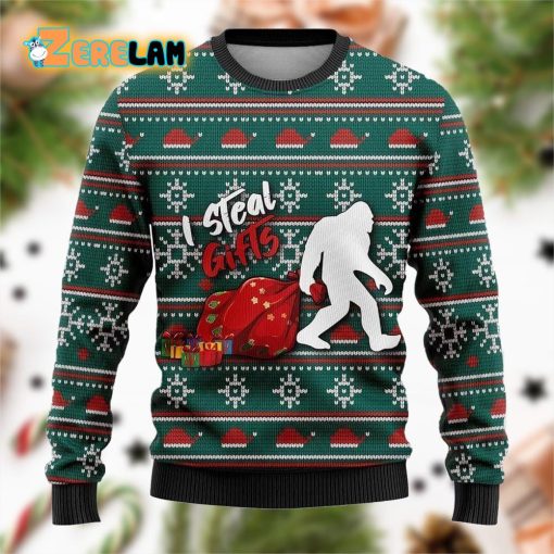 Bigfoot I Steal Gifls Ugly Sweater Christmas