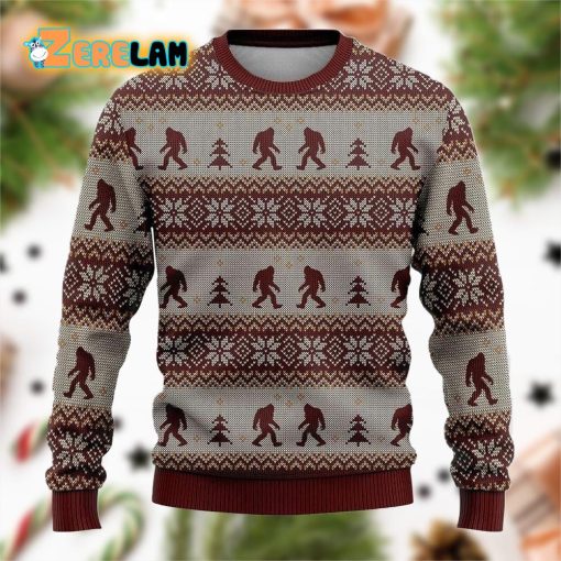 Bigfoot Red And Gray Pattern Ugly Sweater Christmas