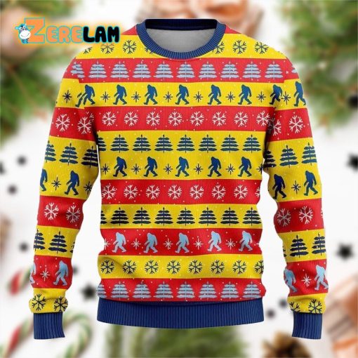 Bigfoot Red And Yellow Pattern Ugly Sweater Christmas