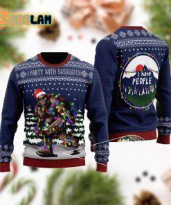 Bigfoot Santa Christmas Tree Lights Hate People Ugly Sweater