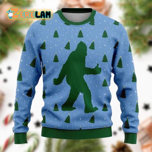 Bigfoot Sasquatch Funny Blue Pattern Ugly Sweater Christmas