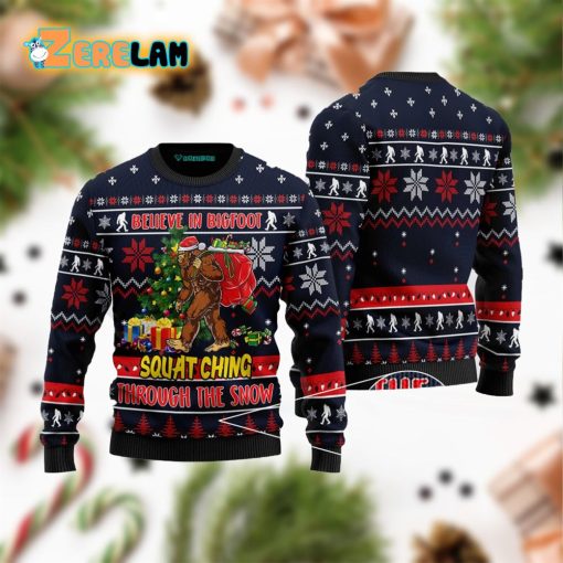 Bigfoot Squats Ching Ugly Sweater Christmas