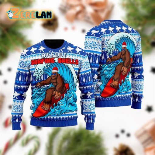 Bigfoot Surfing Swells Ugly Sweater