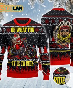 Santa Biker Oh What Fun It Is To Ride Ugly Sweater Christmas