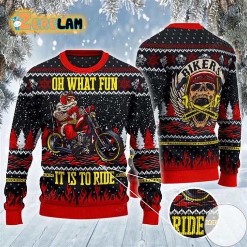 Santa Biker Oh What Fun It Is To Ride Ugly Sweater Christmas
