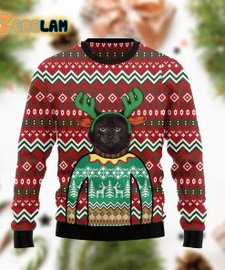 Black Cat Christmas Reindeer Awesome Funny Ugly Sweater