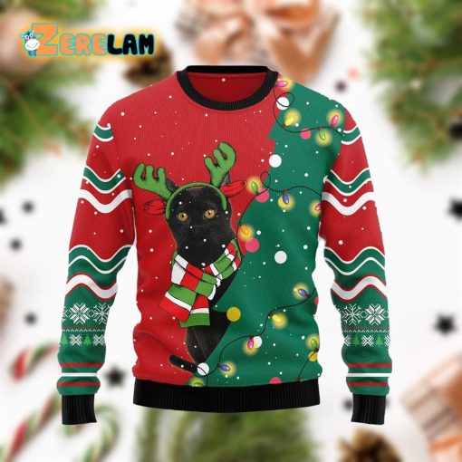 Black Cat Christmas Tree Funny Family Ugly Sweater