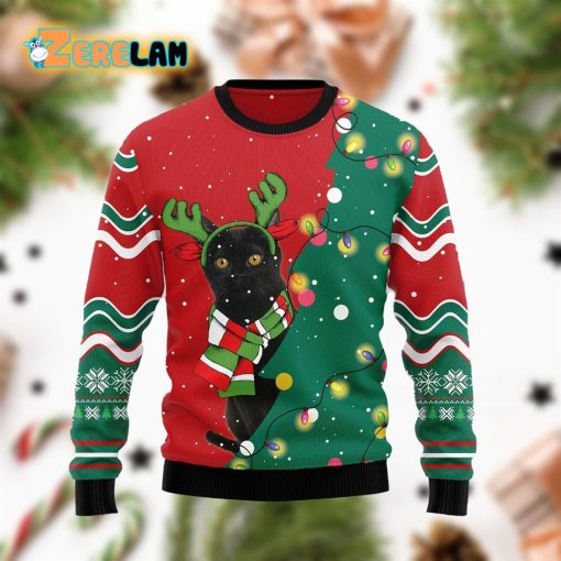 Black Cat Christmas Tree Funny Family Ugly Sweater