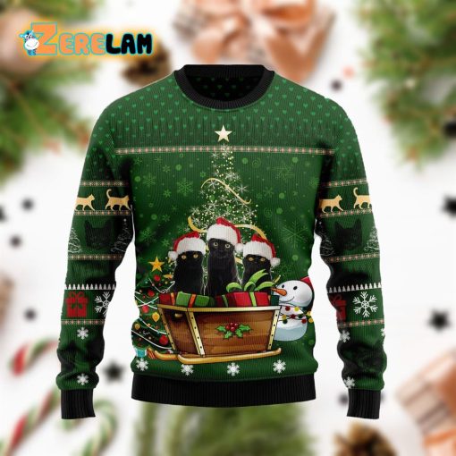 Black Cat Group Green Xmas Funny Ugly Sweater