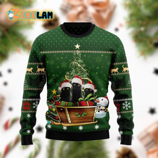 Black Cat Group Green Xmas Ugly Sweater