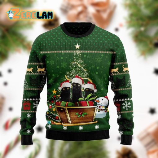 Black Cat Group Green Xmas Funny Ugly Sweater Christmas
