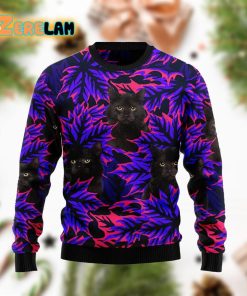 Black Cat Leaves Funny Family Purple Ugly Sweater