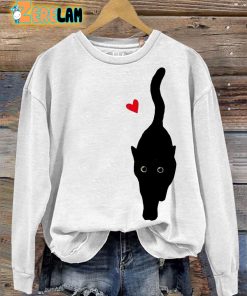 Black Cat Print Casual Long Sleeve Sweatshirt