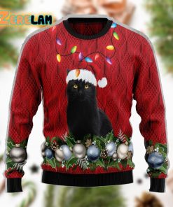 Black Cat Red Hat Christmas Beauty Funny Ugly Sweater