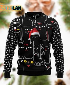Black Cat With Noel Hat Funny Ugly Sweater Christmas