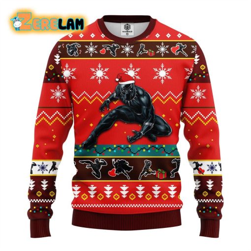 Black Panther Ugly Sweater Red Brown