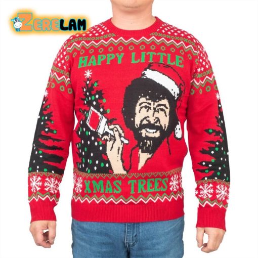 Bob Ross Happy Little Xmas Trees For Unisex Ugly Sweater Christmas