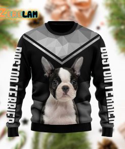 Boston Terrier Funny Black And Grey Christmas Holiday Ugly Sweater