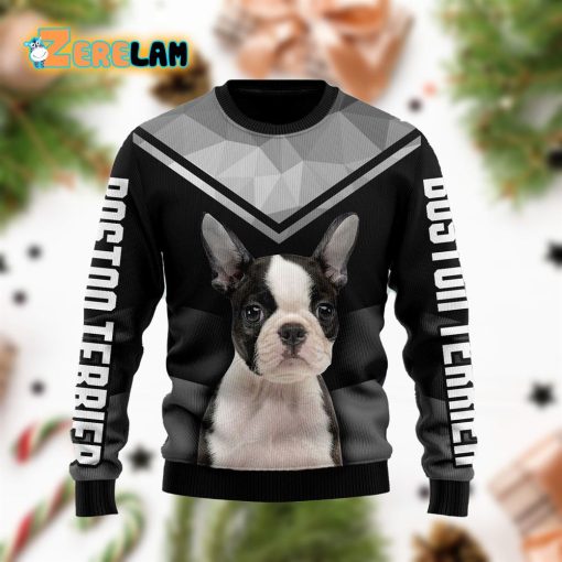 Boston Terrier Funny Black And Grey Christmas Holiday Ugly Sweater