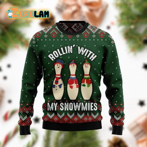 Bowling Rollin’ With My Snowmies Ugly Sweater