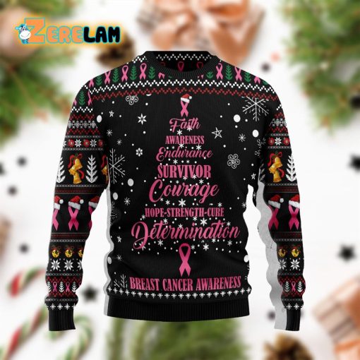 Breast Cancer Hope Strength Cure Christmas Tree Ugly Sweater