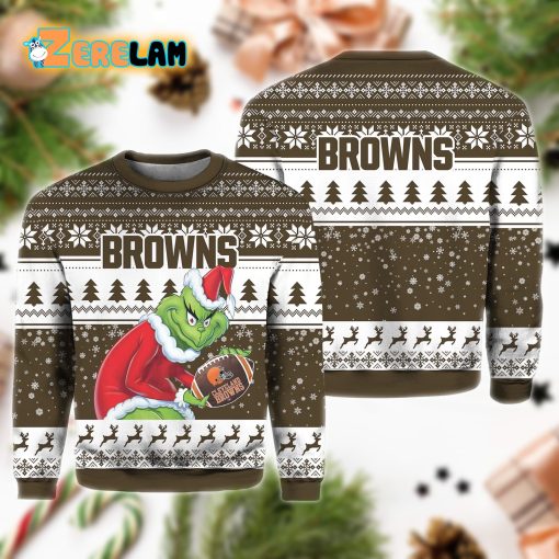 The Grinch x Cleveland Browns NFL Santa Hat Ugly Sweater Christmas