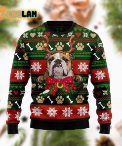 Bulldog Funny Family Christmas Holiday Green Red Ugly Sweater
