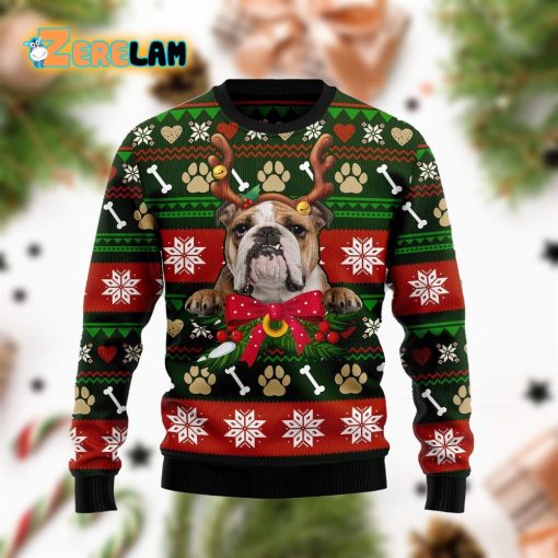 Bulldog Funny Family Christmas Holiday Green Red Ugly Sweater