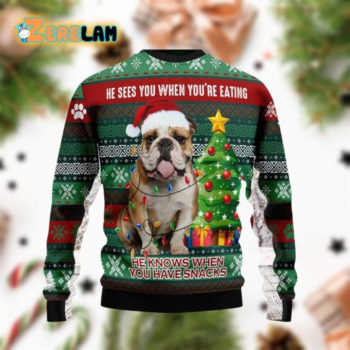 Bulldog Loves Snacks Funny Ugly Sweater