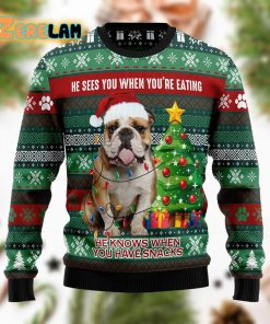 Bulldog Loves Snacks Funny Family Ugly Sweater