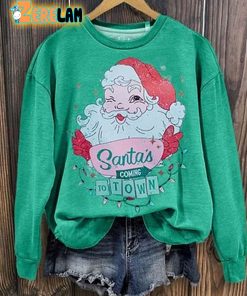 Casual Santa’s Coming To Town Printed Long Sleeve Sweatshirt