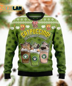 Cat Coffee Funny Family Christmas Holiday Ugly Sweater