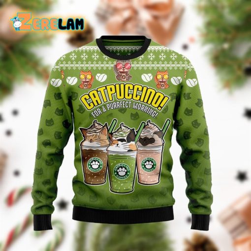 Cat Coffee Funny Family Christmas Holiday Ugly Sweater