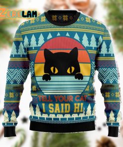 Cat Say Hi Christmas Funny Holiday Green Ugly Sweater