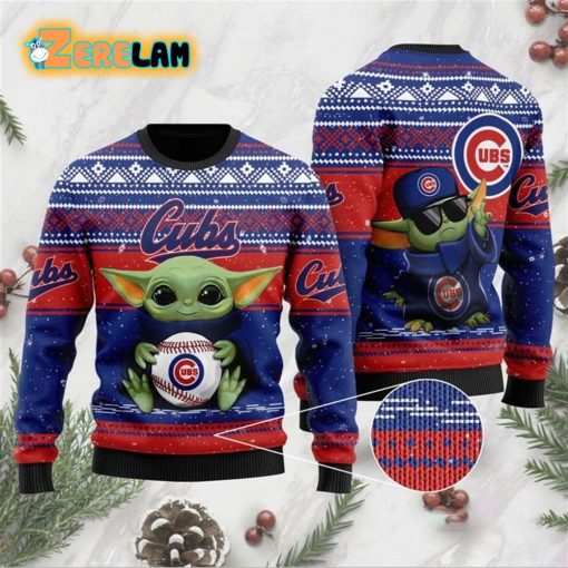 Chicago Cubs Baby Yoda Ugly Christmas Sweater All Over Print Sweatshirt