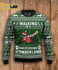 Christmas Dog Walking In A Dachshund Wonderland Ugly Sweater