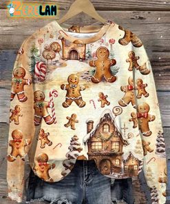 Christmas Gingerbread Man Print Sweatshirt