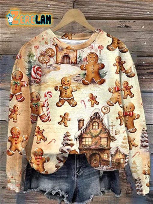 Christmas Gingerbread Man Print Sweatshirt